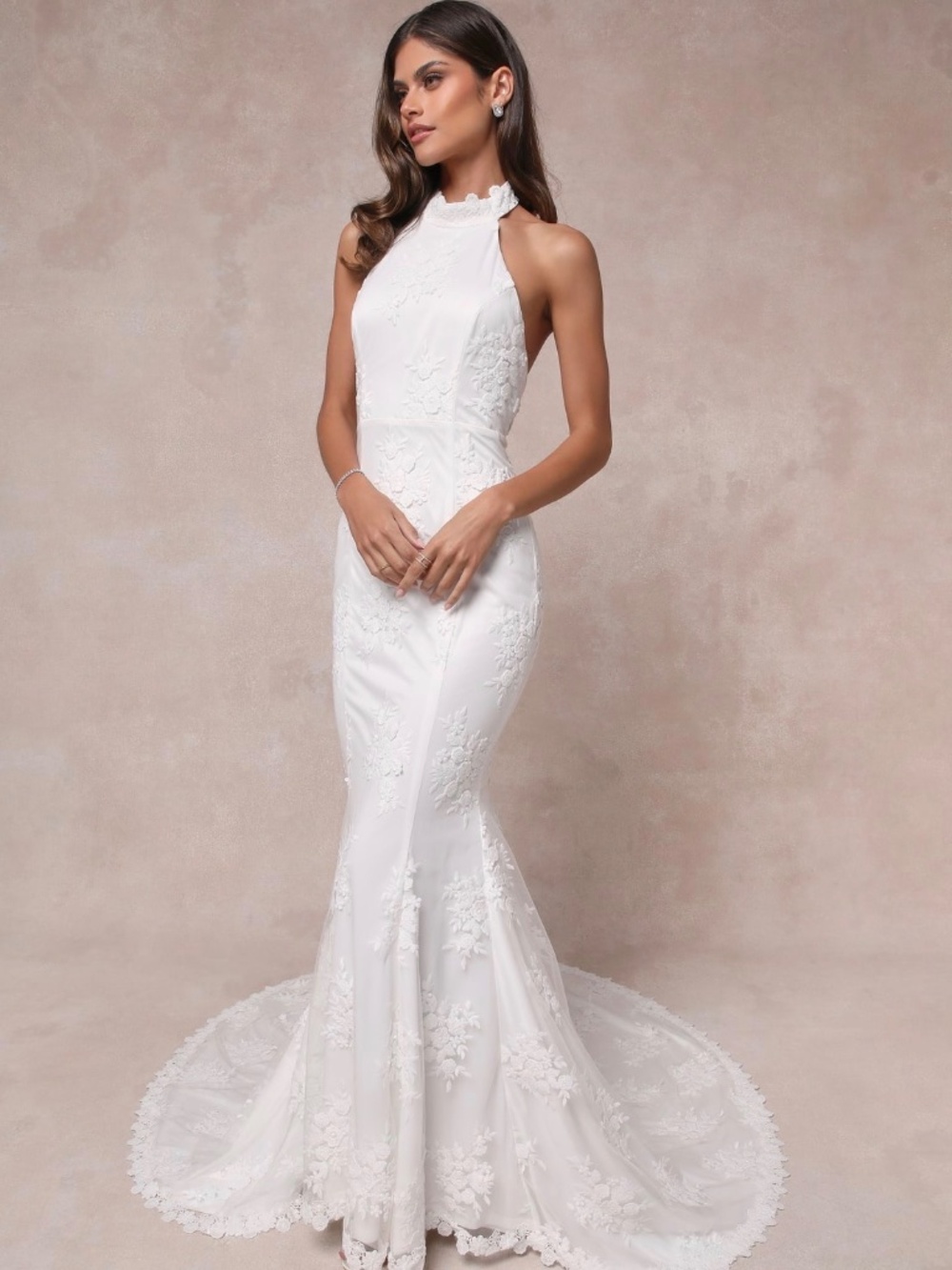 NWT Lulus Dreamy Glamour White Embroidered Halter Mermaid Maxi Wedding Dress M - Picture 2 of 5